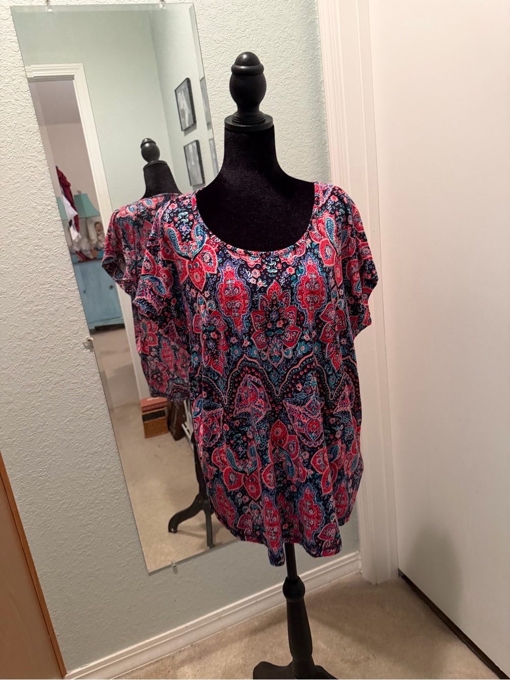 Talbots Pink and Blue Paisley Scoop Neck Blouse